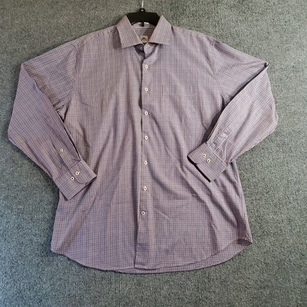 Peter Millar Shirt Adult XL Purple Checker  Button Up Long Sleeve Preppy Mens